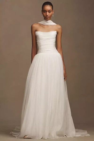 Jenny Yoo Jenny By  Penelope Chiffon Strapless Drop-waist Shirred Wedding Gown
