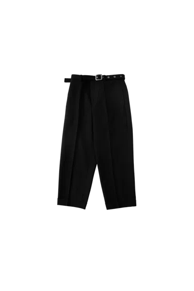Jil Sander Belted Wool Canvas Trousers In Black