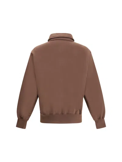 Prada Ribbed Polo Sweatshirt With Collar And Cuffs In Brown