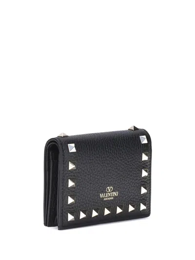Valentino Rockstud Leather Wallet In Black