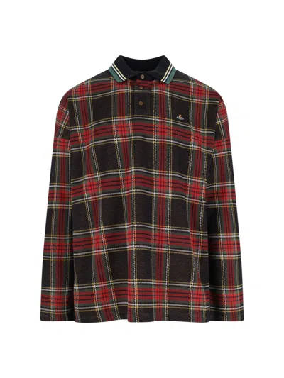 Vivienne Westwood Crewneck Sweater With Plaid Pattern And Button Detail In Brown