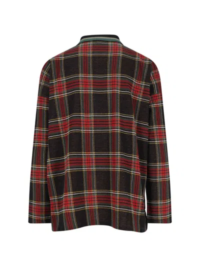 Vivienne Westwood Crewneck Sweater With Plaid Pattern And Button Detail In Brown