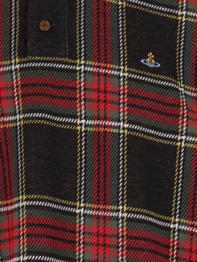 Vivienne Westwood Crewneck Sweater With Plaid Pattern And Button Detail In Brown