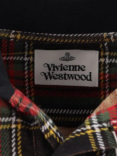 Vivienne Westwood Crewneck Sweater With Plaid Pattern And Button Detail In Brown