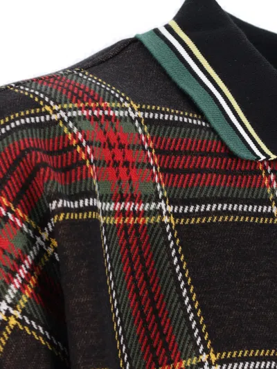 Vivienne Westwood Crewneck Sweater With Plaid Pattern And Button Detail In Brown