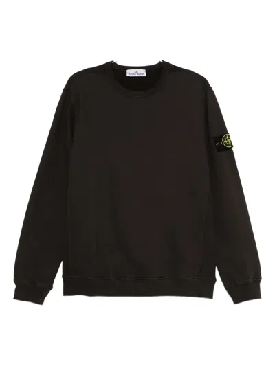 Stone Island Black Organic Cotton Diagonal Fleece Old Effect Sweatshirt