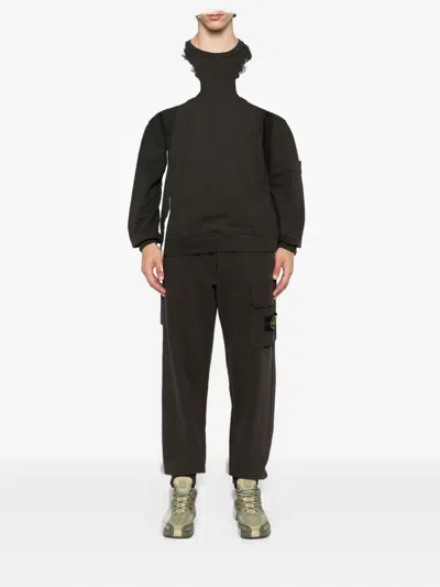 Stone Island Black Organic Cotton Diagonal Fleece Old Effect Sweatshirt