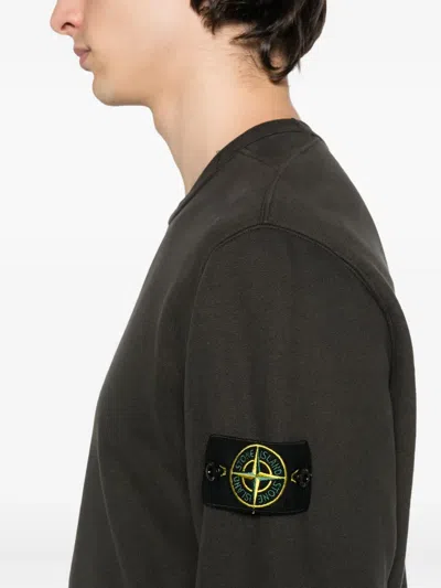 Stone Island Black Organic Cotton Diagonal Fleece Old Effect Sweatshirt