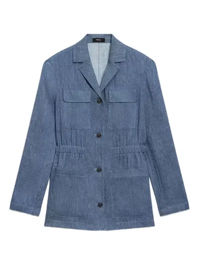 Theory Drawstring Linen Jacket In Blue