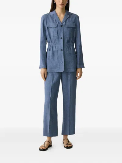 Theory Drawstring Linen Jacket In Blue