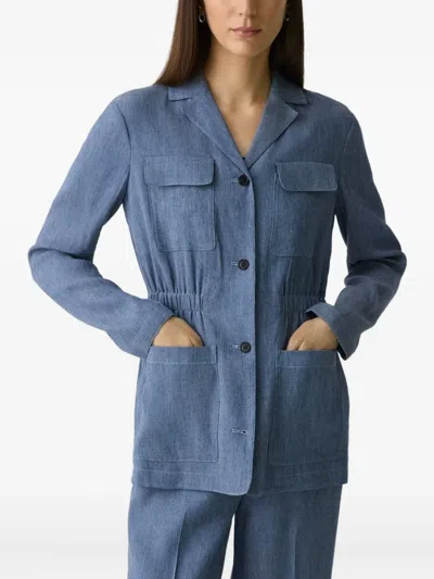 Theory Drawstring Linen Jacket In Blue