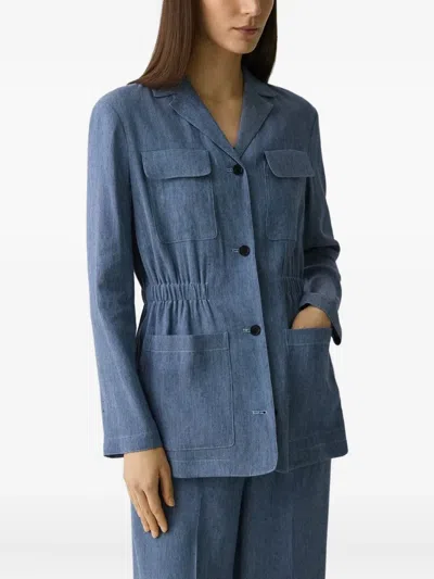 Theory Drawstring Linen Jacket In Blue