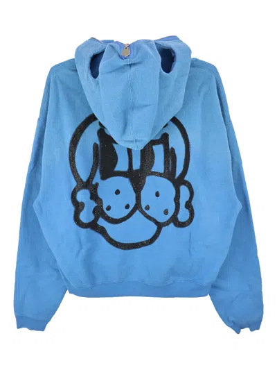 Chito Shiny Finesse Pup Quarter-zip Hoodie In Blue