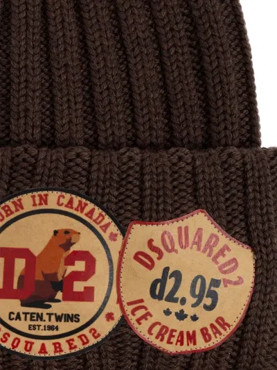Dsquared2 Ribbed-knit Logo-patch Beanie In Black
