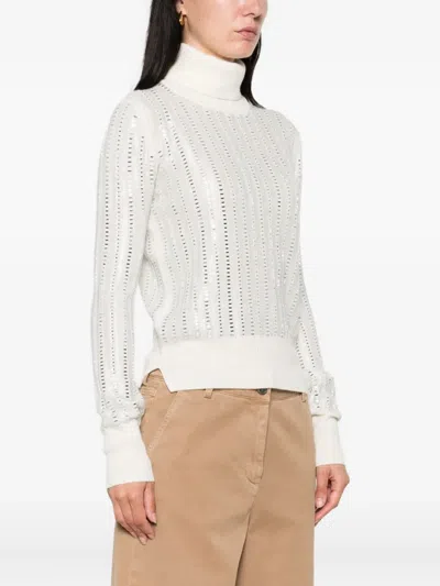 Ermanno Scervino Rhinestone-embellished Turtleneck Jumper In White
