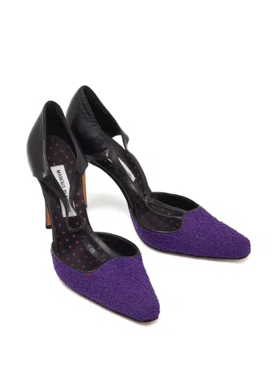 Pre-owned Manolo Blahnik  110mm T-strap Textured Pumps