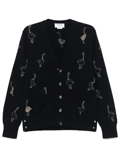 Thom Browne Intarsia-knit Virgin Wool Cardigan In Black