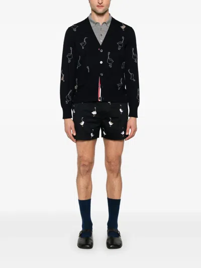 Thom Browne Intarsia-knit Virgin Wool Cardigan In Black