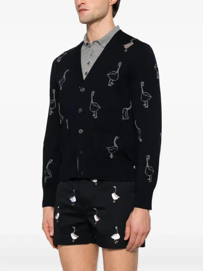 Thom Browne Intarsia-knit Virgin Wool Cardigan In Black