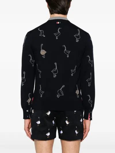 Thom Browne Intarsia-knit Virgin Wool Cardigan In Black