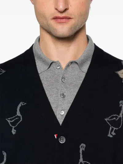 Thom Browne Intarsia-knit Virgin Wool Cardigan In Black