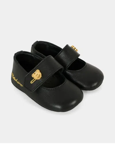 Moschino Embroidered-logo Ballerina Shoes In Black