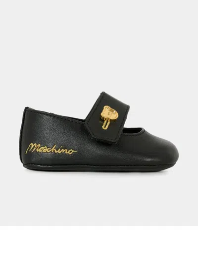 Moschino Embroidered-logo Ballerina Shoes In Black