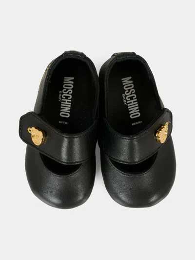 Moschino Embroidered-logo Ballerina Shoes In Black