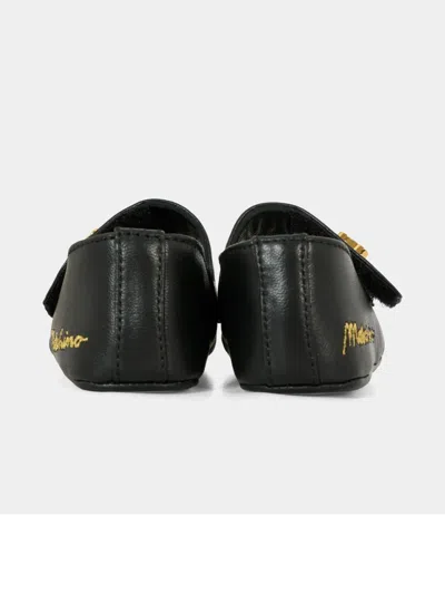 Moschino Embroidered-logo Ballerina Shoes In Black