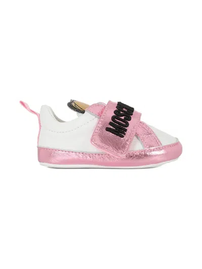 Moschino Embroidered Leather Sneakers In Multi