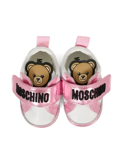 Moschino Embroidered Leather Sneakers In Multi