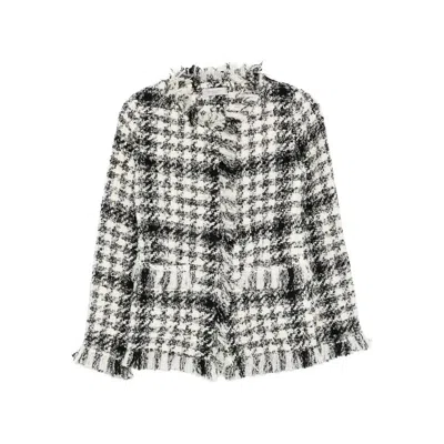 Charlott Fringed Checked-pattern Jacket In White