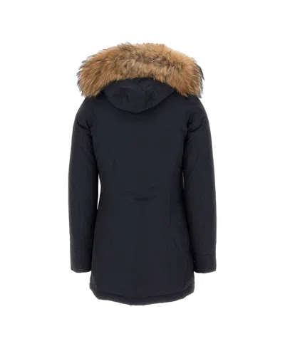 Woolrich Hooded Parka Fur Trim In Blue