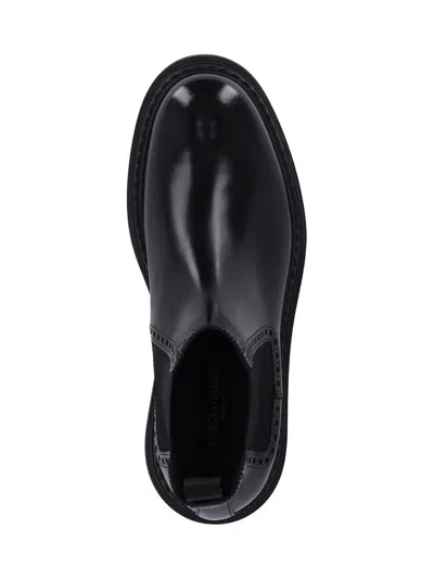 Dolce & Gabbana Calf Leather Chealse Boots In Black