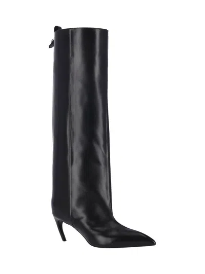 Attico Leather High Shaft Ankle Boots With Pointed Toe