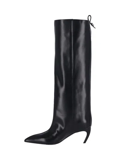Attico Leather High Shaft Ankle Boots With Pointed Toe