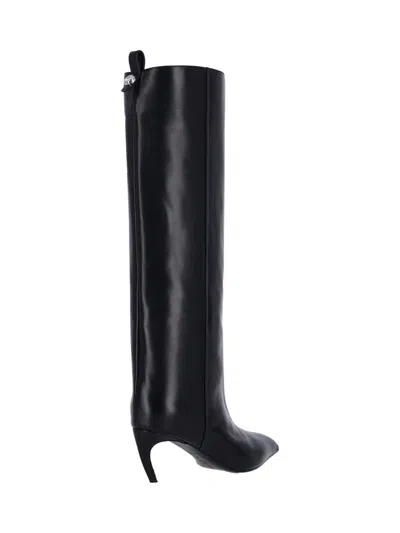 Attico Leather High Shaft Ankle Boots With Pointed Toe