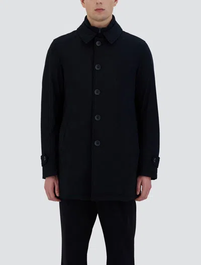 Herno Medium-length Structured Coat With Button-up Front In Black