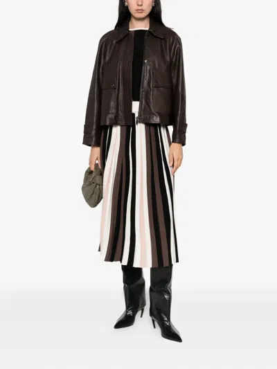 Max Mara Flap-pocket Leather Jacket In Brown