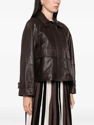 Max Mara Flap-pocket Leather Jacket In Brown