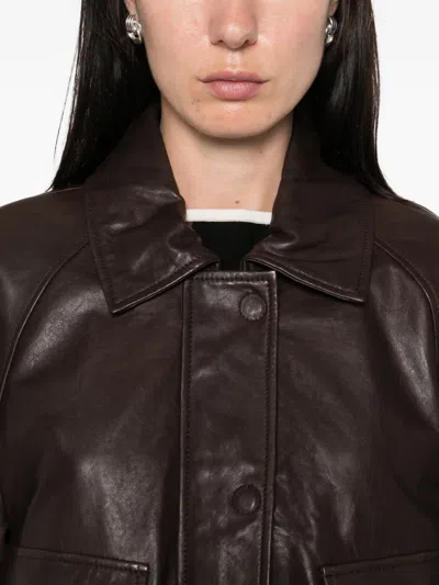 Max Mara Flap-pocket Leather Jacket In Brown