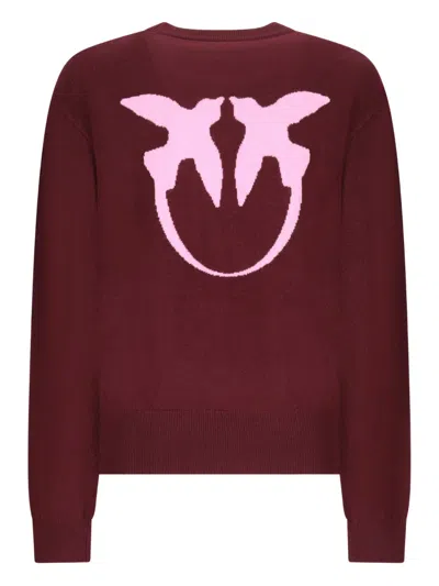 Pinko Wool And Cashmere Logo Sweater In Red