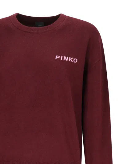 Pinko Wool And Cashmere Logo Sweater In Red