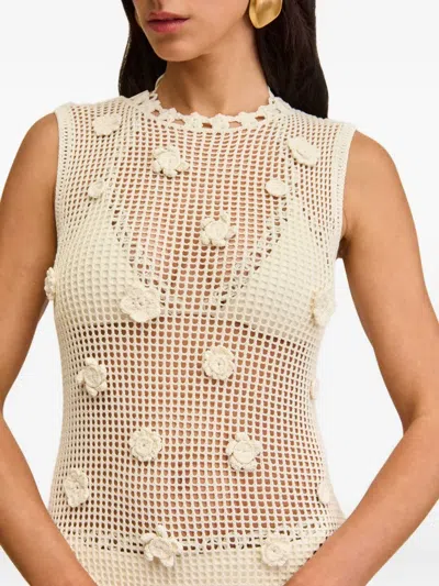 Cult Gaia Vermeer Flower-embellished Crochet Dress In White