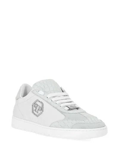 Philipp Plein Mixed Monogram Crocodile-effect Sneakers In White