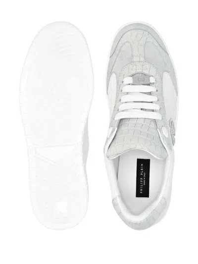 Philipp Plein Mixed Monogram Crocodile-effect Sneakers In White