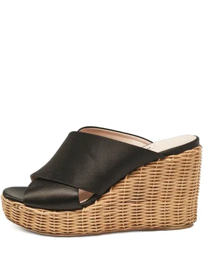 Pre-owned Miu Miu 100mm Satin Wedge Sandals