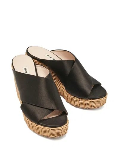 Pre-owned Miu Miu 100mm Satin Wedge Sandals