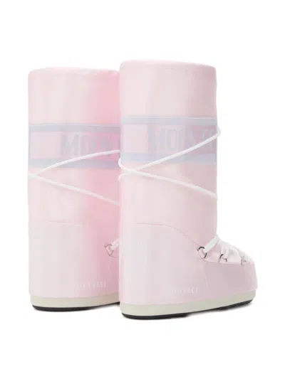 Moon Boot Satin Lace-up Boots In Pink
