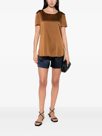 Max Mara Short-sleeve Satin Top In Brown